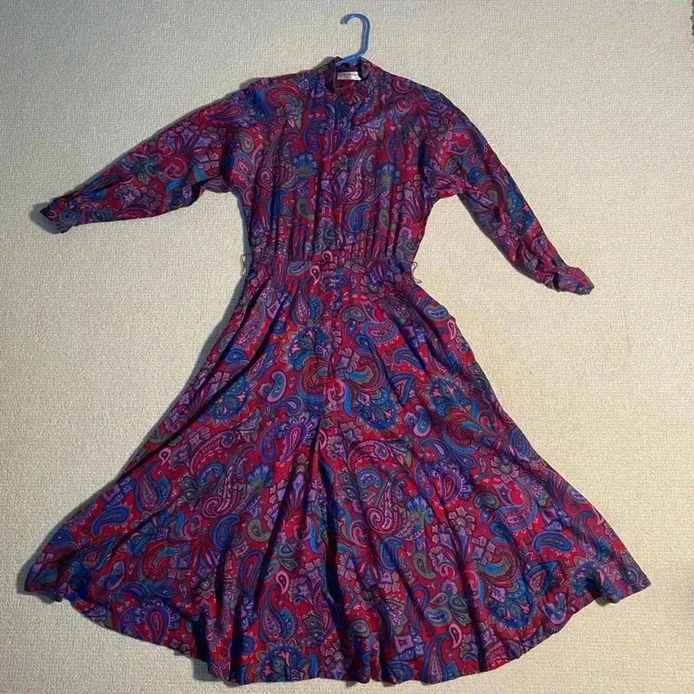 Vintage 80s Liz Claiborne Women’s Size 6 Red Paisley Dress Librariancore